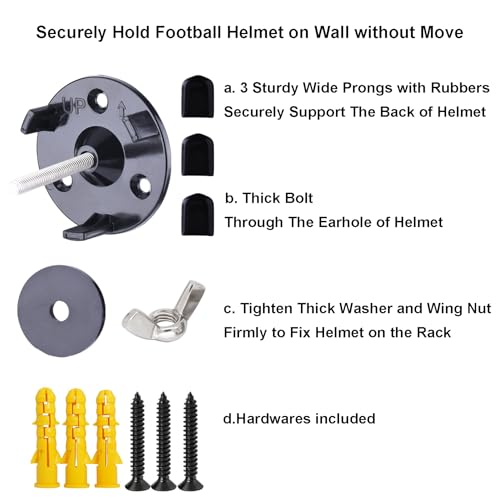 4 Pack Football Helmet Wall Mount Display Holder Hanger for Full or Mini Helmet, Floating Case Shelf Stand, Black