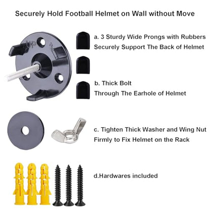 4 Pack Football Helmet Wall Mount Display Holder Hanger for Full or Mini Helmet, Floating Case Shelf Stand, Black