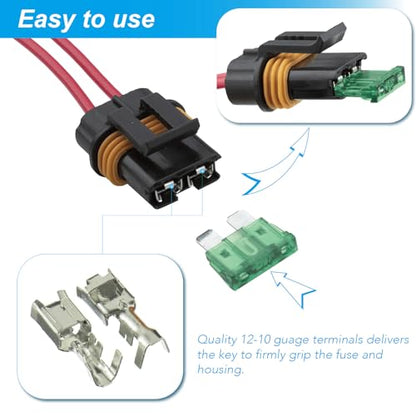 VANSIHO 12AWG Heavy Duty Waterproof Inline ATO/ATC Blade Fuse Holder with Cover for Automotive/Marine/Vehicle with 6pcs 30A Blade Fuse and 12 Waterproof Heat Shrink Butt connectors