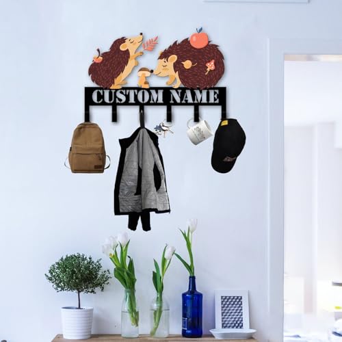 Custom Hedgehog Coat Rack Wall Hanger, Hedgehog Wall Hooks for Kids’ Coats, Keys, and Nursery Animal Decor (Hedgehog Key Holder) - color: Hedgehog Key Holder