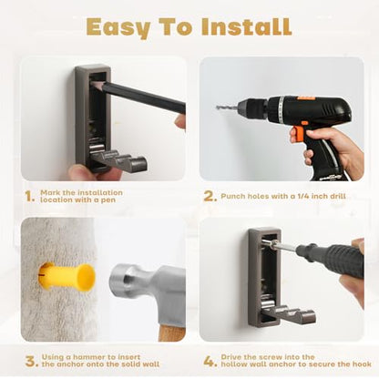 Folding Wall Hook, 4Pcs Foldable Coat Hooks Mounted, Heavy Duty Zinc Alloy No Rust Fold Up Hooks for Hanging Coat, Towel, Key, Hat, Bag, Jacket, Backpack (Gray) - color: Gray, size: 4