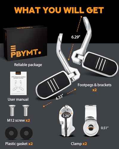 PBYMT Highway Pegs Long Angled 304 Stainless Steel, Highway Footpegs Footrest Fit For 1''&1.25''(25/32mm) Crash Bars Compatible with Harley Davidson Touring Chrome - color: CHROME, size: LONG