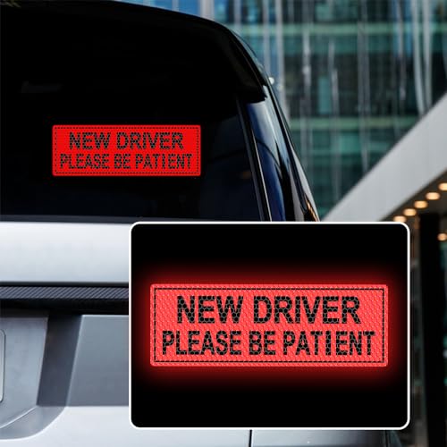 2pcs High Intensity Reflective New Driver Car Sticker Waterproof Student Driver Please Be Patient Decal for Car Window Bumper Reflective Night Safety Warning Decal (Red) - color: Red