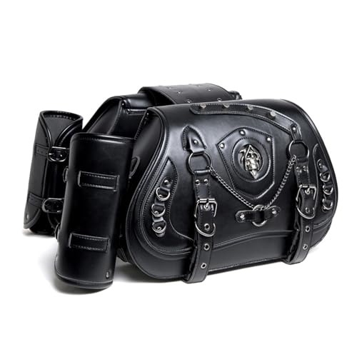 Motorcycle Saddlebags Large Capacity Side Saddle Bags Waterproof Tool Bag with Cup Holder Punk Vintage Universal Motorcycle Luggage Bag Tail Bag 2Pcs (FBG342BK) - color: FBG342BK