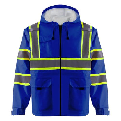 KARXICIY ZUJA Hi Vis Reflective Safety Jacket for Men Women Construction Jacket with Hood High Visibility Safety Rain Jacket - color: Blue, size: Small