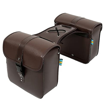 Motoforti Pair Motorcycle Saddlebag Side Tool Bags Cycling Luggage Bag Waterproof Quick Release Buckles - color: Brown