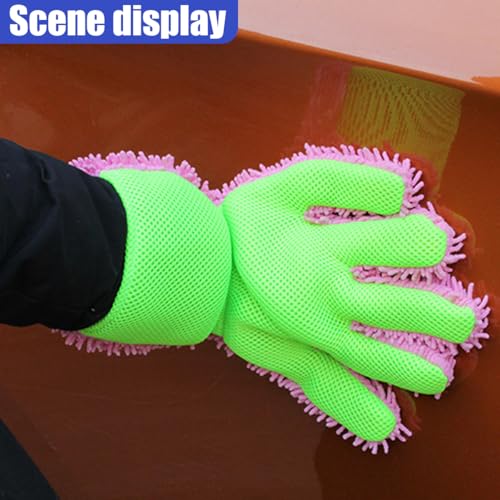 2PCS Car Wash Mitts, Double Sided Chenille Microfiber Dusting Gloves with 5-Finger Design, Anti-Scratch Auto Interior Exterior Detailing Mitt for Cleaning Wheel Tight Spot (Purple) - color: Purple