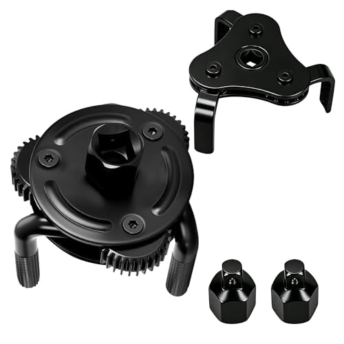Universal 3-Jaw Oil Filter Wrench Set, Adjustable (55-130mm),Oil Filter Removal Tool, Diameters for 1/2 & 3/8 in Drive,for Engine Filters, Conduit, & Fittings