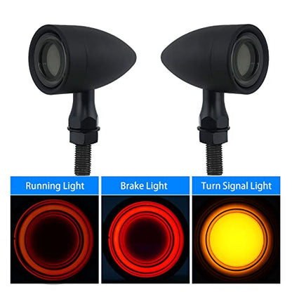 Motorcycle Turn Signals Led Tail Lights 2 Pack, Retro 40 Leds Amber Red Brake Light Rear Indicator Blinkers Universal Fits Harley Davidson Honda Kawasaki Suzuki Triumph Yamaha (Matte Black) - color: 2052-2PCS-REAR-BK
