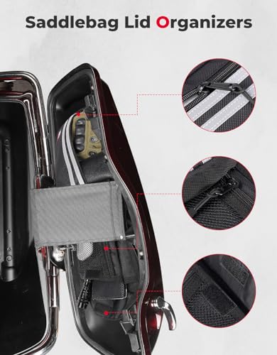 KEMIMOTO Upgraded Saddlebag Lid Organizers 2 Pack Compatible with Touring 1980-2024 2025 for Street Glide Road King Road Glide FLT FLH Black