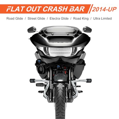 Engine Guard Flat Out Crash Bar for 2014-2025 Harley Touring Street Glide Road Glide Road King Electra Glide Ultra Models (Chrome w/Black CNC) - color: Chrome w/Black CNC