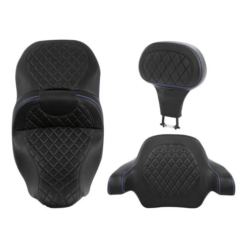 Hammock Seat Rider Backrest Passenger Backrest Pad Diamond 2-Up One-Piece Sissy Bar fit for Harley Touring Road King FLHR Street Glide FLHX Road Glide FLTRX 2009-2021 - color: A Style Red New