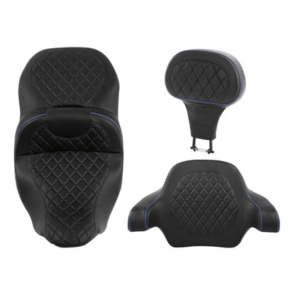 Hammock Seat Rider Backrest Passenger Backrest Pad Diamond 2-Up One-Piece Sissy Bar fit for Harley Touring Road King FLHR Street Glide FLHX Road Glide FLTRX 2009-2021 - color: A Style Red New
