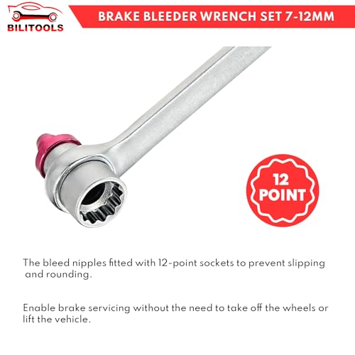 BILITOOLS Brake Bleeder Wrench Set, 7 8 9 10 11 12 MM Brake Bleeding Wrench Set with Non-Return Check Valve