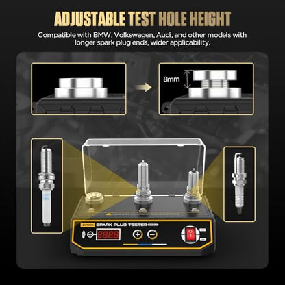 AUTOOL Spark Plug Tester Automotive Engine Ignition Coil Tester 200-9000rpm Adjustable Working Frequency, Three Holes Spark Plug Gap Tool with Protective Cover for All 12V Gasoline Vehicles - size: SPT301