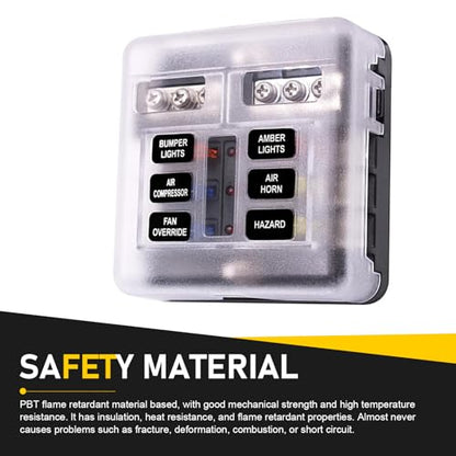 12 Volt Fuse Block, Waterproof 6 Way 12 Volt Fuse Box, ATO/ATC Marine Fuse Panel with LED Indicator Damp Proof Cover, Light Universal for Car Marine RV Truck