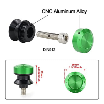 M10 Swing Arm Spools Sliders Compatible with Z1000 SX Ninja 1000,ZX-6R/10R, ZX-6RR 636,Ninja 250R EX250,Ninja 400R ER-4N,ZX-14/14R, Universal Motorcycle Swing Arm Stand Swing Arm Bobbins - color: Green, size: M10X1.25