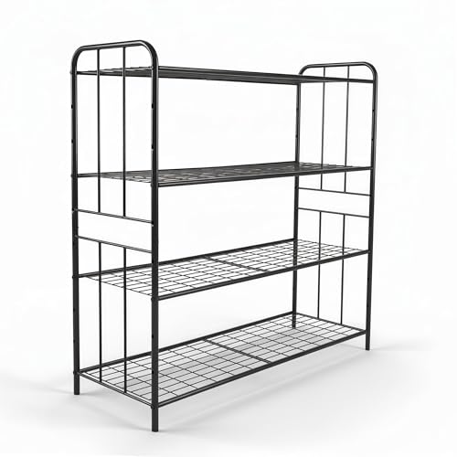 HOSY 4-Tier Metal Shoe Rack, Adjustable Shoe and Boot Storage Rack, Free Standing Utility Shelf (Black) - color: Black