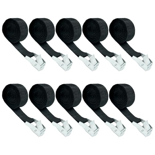 10 Pack Cam Buckle Straps, Lashing Straps with Buckles Adjustable, 1" x 78" Cam Buckle Tie Down Straps for Securing Luggage, Cargo, Bicycles, Motorcycles - size: Black 1" x 78"