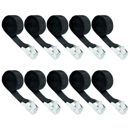 10 Pack Cam Buckle Straps, Lashing Straps with Buckles Adjustable, 1" x 78" Cam Buckle Tie Down Straps for Securing Luggage, Cargo, Bicycles, Motorcycles - size: Black 1" x 78"