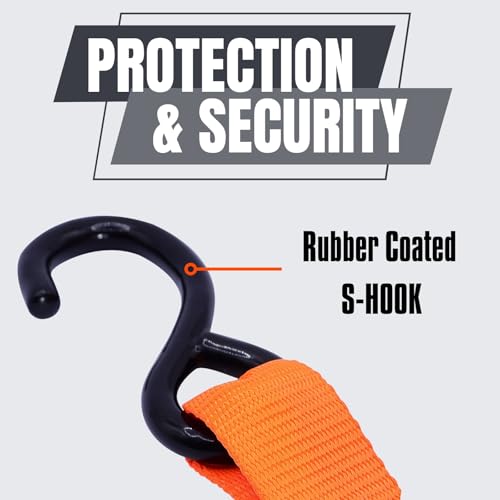 4 Pack 1.5" x12' Ratchet Tie Down Straps, Heavy Duty Motorcycle Tie Down Straps, 4400lbs Break Strength with Coated S Hook and Soft Loops for Trucks, Moving Appliances, Lawn Equipment - color: Orange