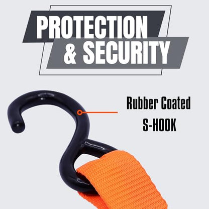 4 Pack 1.5" x12' Ratchet Tie Down Straps, Heavy Duty Motorcycle Tie Down Straps, 4400lbs Break Strength with Coated S Hook and Soft Loops for Trucks, Moving Appliances, Lawn Equipment - color: Orange