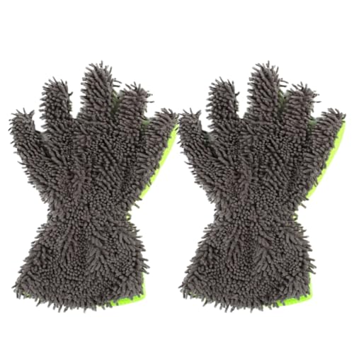 Craedli 2PCS Car Wash Mitts, Anti-Scratch Double Sided 5-Finger Microfiber Car Interior&Exterior Detailing Gloves, Soft Vehicle Chenille Dusting Mitt for Cleaning Wheel Tight Spot (Gray) - color: Gray