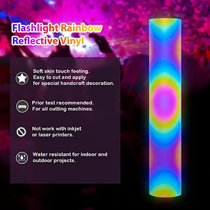 TECKWRAP Black Holographic Reflective Adhesive Vinyl Flashlight Sensitive Vinyl for DIY Craft Cutters, Signs, Scrapbooking, 1ftx5ft - color: Black