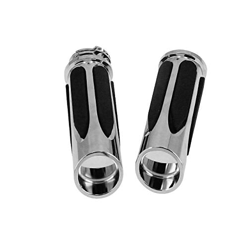 Motorcycle 1" Hand Grips Handlebar Grips Cable Throttle Fit for Harley Touring Street Glide Road King Road Glide Electra Glide Dyna Softail - color: #4 Chrome