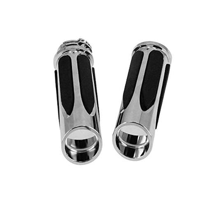 Motorcycle 1" Hand Grips Handlebar Grips Cable Throttle Fit for Harley Touring Street Glide Road King Road Glide Electra Glide Dyna Softail - color: #4 Chrome