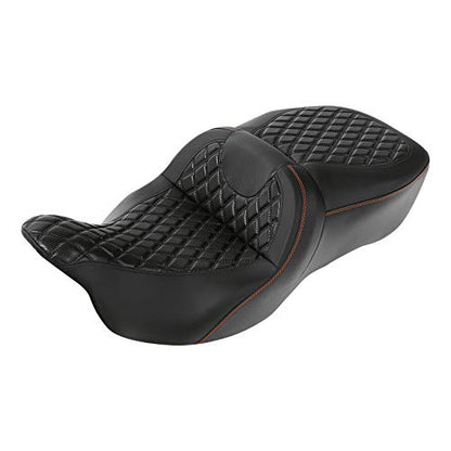 C.C. RIDER Driver Rider Passenger Seat Diamond 2-Up One-Piece Seat fit for Harley Touring Road King FLHR Street Glide FLHX Road Glide FLTRX 2009-2023 - color: 04# Brown
