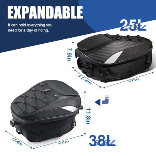 Motorcycle Tail Bag for Kawasaki KLX 230 2020-2024, Expandable Rear Seat Luggage Waterproof, Motorbike Helmet Storage Backpack, Dual Use Sissy Bar Touring Travel Pack