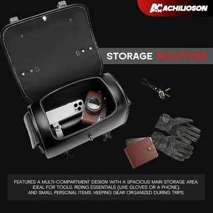 16L Motorcycle Tool Bag with Combination Lock 3D Skull Embossed PU Leather Saddlebag, Universal Waterproof Black Motorcycle Side Bags Storage Pouch for Most Motorcycles - style: Combination Lock Skull Bag