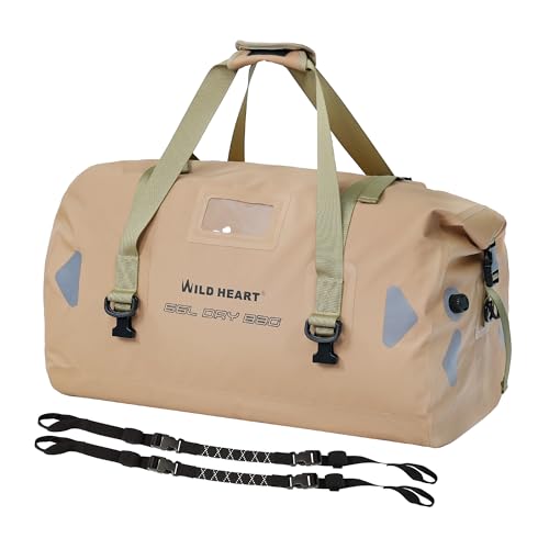 WILD HEART Waterproof Motorcycle Duffel Bag PVC500D Double-bottom With Rope Straps and Inner Pocket 40L 66L 100L for Kayaking, Camping, Boating,Motorcycle - color: 66L Khaki, size: 66L
