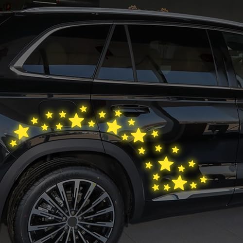 30pcs Star Vinyl Decal for Cars, High Intensity Reflective DIY Stickers for Window Bumper Mirror Laptop Decals Waterproof Night Safety Sign Car Stickers (Yellow) - color: Yellow