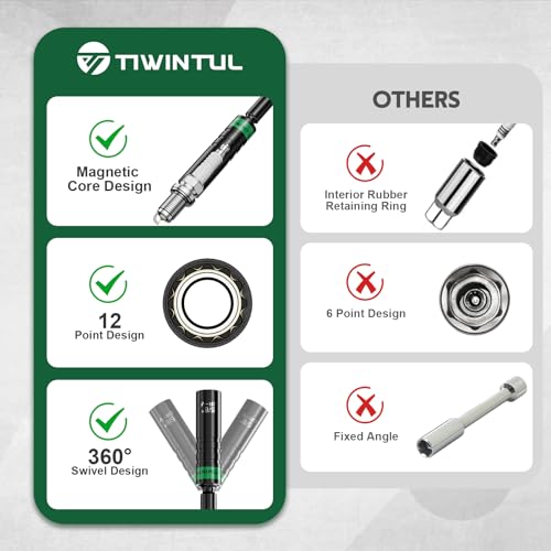 5/8" Swivel Magnetic Spark Plug Socket, 3/8 Inch Drive x 13 Inch Total Length Thin Wall Socket, 360 Degree Swivel, CR-V Steel, 12-Point Spark Plug Removal Tool with Enhanced Magnetic Design - size: 5/8 inch x 13 inch