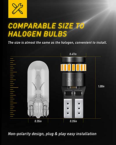 AUXITO 194 LED Bulb Amber Yellow 168 2825 W5W T10 Wedge 24-SMD 3014 Chipsets Replacement Bulbs for Car Dome Map License Plate Courtesy Step Lights (Pack of 2) - color: Amber Yellow, size: 194/168