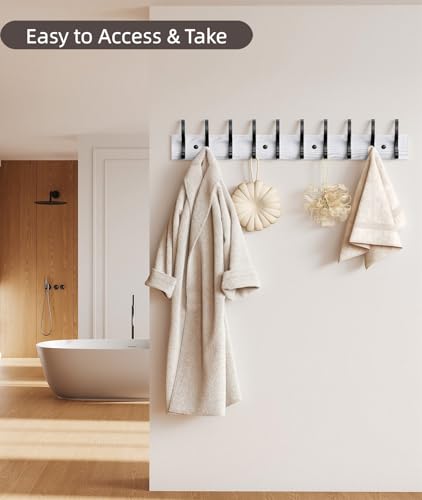 Optish 2 Pack Wooden Coat Rack Wall Mount, 16.1" Rustic Coat Hanger Hooks with 10 Double Hooks, Wall Coat Rack for Hat, Clothes, Bags, Jacket, Brown, White - color: White
