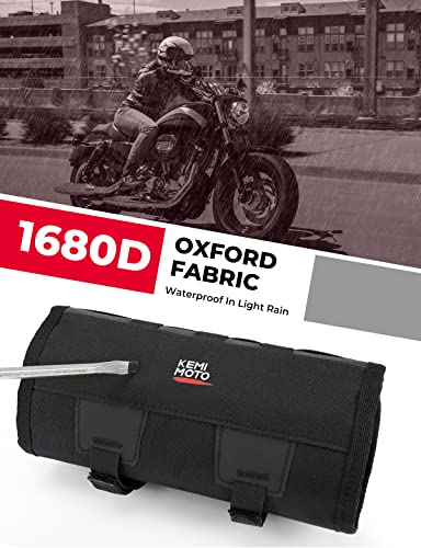 KEMIMOTO Motorcycle Tool Bag - Handlebar Kit Roll Up Organizer With Elastic Loops Pockets - Sturdy Pouch for Softail Dyna Sportster - Tools Not Included