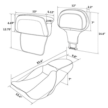 C.C. RIDER Low Profile Touring Seat - Driver Rider Passenger Seat For Harley Davidson Touring Road King Street Glide Road Glide Electra Glide CVO 2014-2023 - color: Black Blue Rider Seat + Sissy Bar