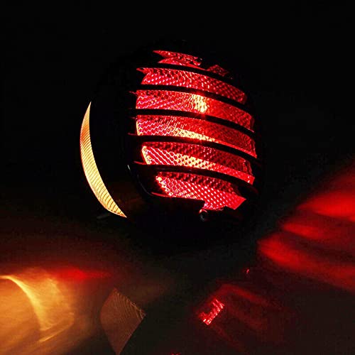 Motorcycle Black Grille Ribbed Round LED Tail Brake Light Red Lens For Integrated License Plate Lamp Fit Bobber Chopper Cruiser Street Bike - color: Black 5