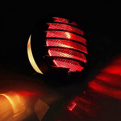 Motorcycle Black Grille Ribbed Round LED Tail Brake Light Red Lens For Integrated License Plate Lamp Fit Bobber Chopper Cruiser Street Bike - color: Black 5
