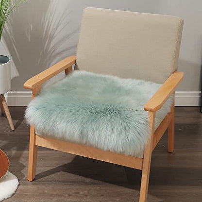 LLB Sheepskin Chair Cushion Non-Slip Back Square Genuine Fur Chair Cover Silky Natural Wool Seat Cushion Pad Soft Area Rugs Carpet for Home Office Restaurant Chair 18x18 Inch (Pack of 1), Milky Mint - color: Milky Mint, size: 18x18 Inch (Pack of 1)