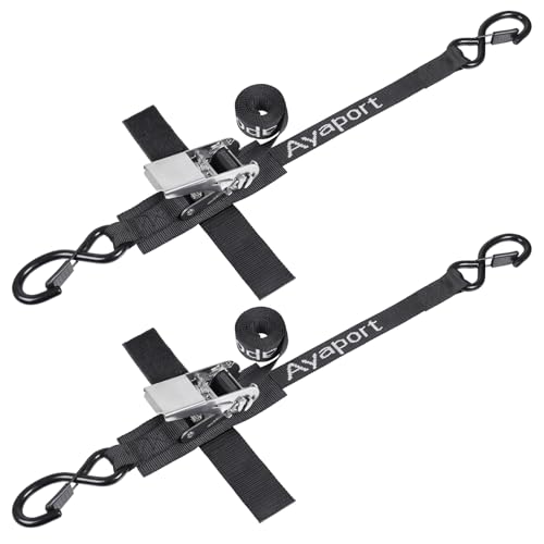 Ayaport Boat Tie Down Straps to Trailer (Stainless Steel Ratchet) 5 Feet, 2400lbs Break Strength Heavy Duty Ratchet Boat Straps, Boat Transom Straps Boat Trailer Accessories for Boating Safety, Black - size: 1" x 5' -Stainless