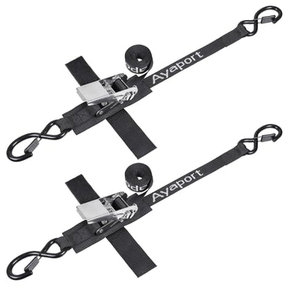 Ayaport Boat Tie Down Straps to Trailer (Stainless Steel Ratchet) 5 Feet, 2400lbs Break Strength Heavy Duty Ratchet Boat Straps, Boat Transom Straps Boat Trailer Accessories for Boating Safety, Black - size: 1" x 5' -Stainless