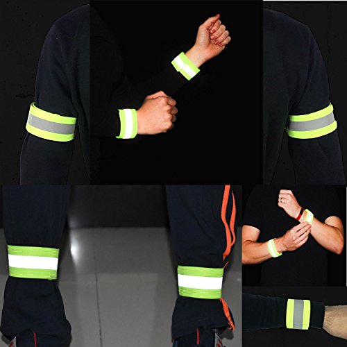 High Visibility Reflective Night Running Walking Elastic Strap Wristbands Ankle Bands Armbands Safety for Cycling Walking Running Camping Sports-Fits Women, Men & Kids - color: 2 Pairs / 4 Bands