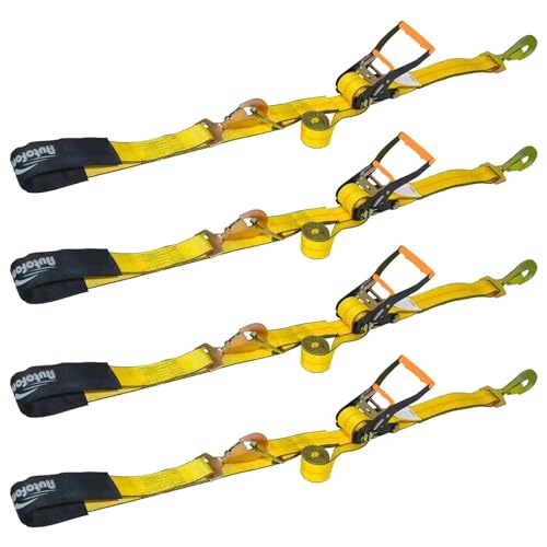Heavy Duty Adjustable Car Tie Down Kit with Snap Hooks -Break Strength 10,000 lbs-Working Load 3333 lbs-2 Inch x 114 Inch - 4 Pack Axle Tie Down Straps (Yellow) - color: Classic Yellow