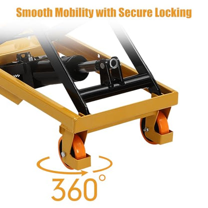 330lbs Capacity Hydraulic Scissor Lift Table with Locking 4 Wheels, Single Scissor Hydraulic Lift Table, Stable Motorcycle Scissor Jack Stand with 51in Max. Lift Height (45in Lift Height)