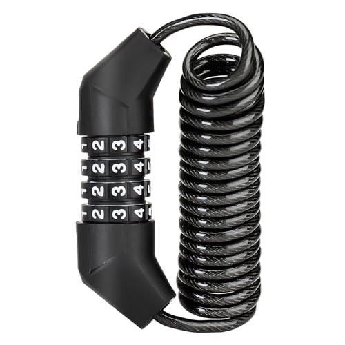 ROCKBROS Motorcycle Helmet Lock with Retractable 4-Digit Cable Lock for Bikes, Strollers, Luggage - style: Bend