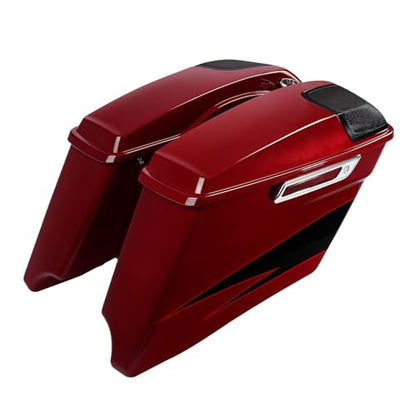 HR3 Starfire Black/Atomic Red 4" Stretched Hard Saddlebags w/Speaker Lids Compatible with 2017 CVO Street Glide FLHXSE (Replace for OEM) - color: Starfire Black / Atomic Red